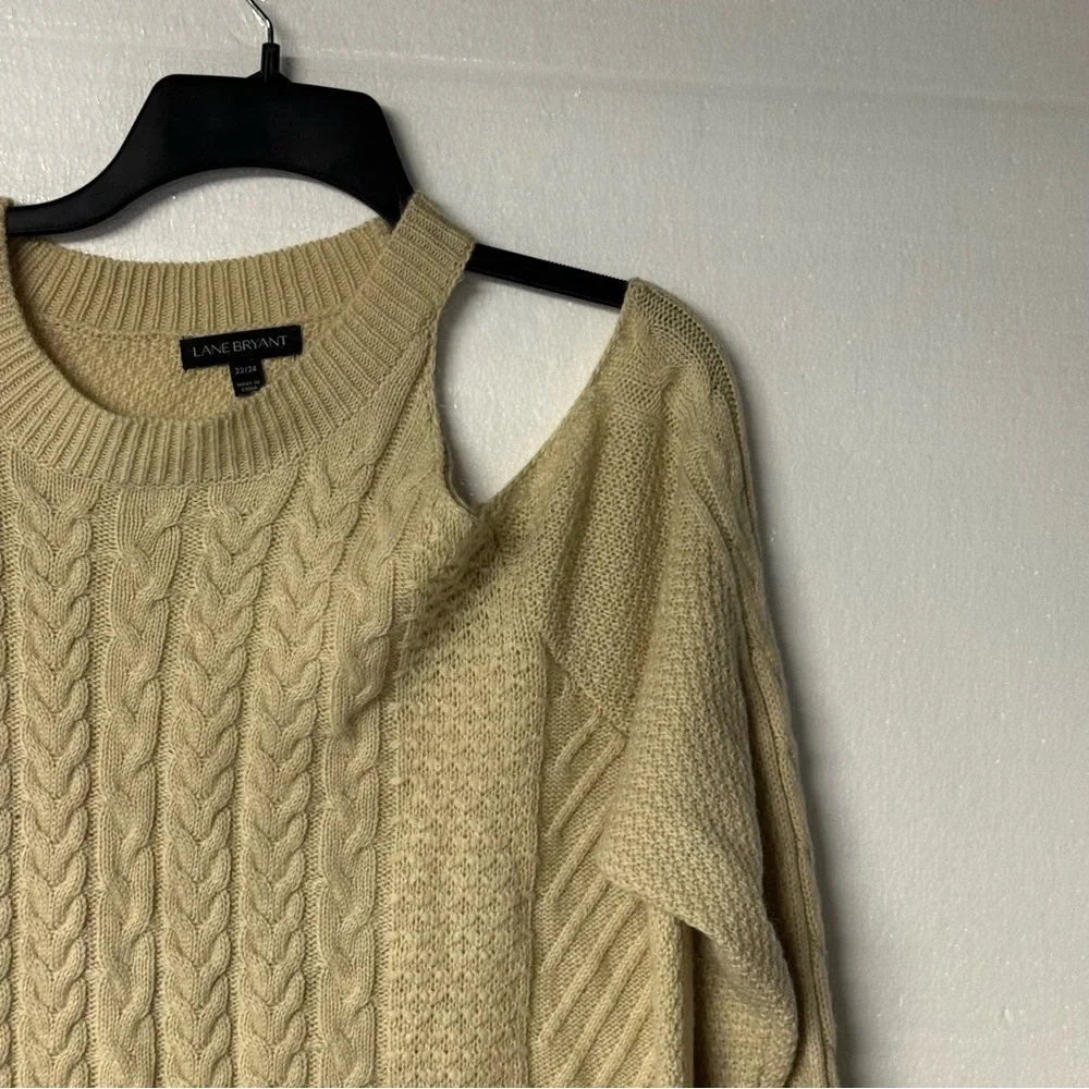 Lane Bryant Sweater Women Plus 22/24 Cable Knit Open Shoulder Long Sleeve Winter